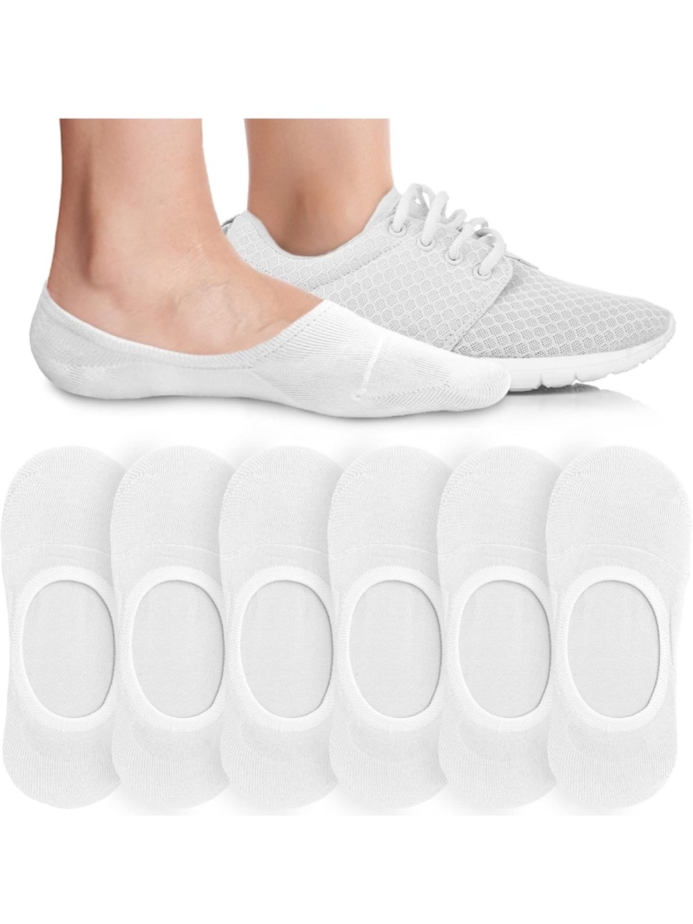 Women's White No-Show Socks, Invisible Liner- Pack of 3
